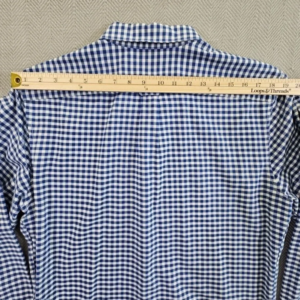Banana Republic Grant Fit Shirt Men's‎ M Blue Check Stretch Oxford Button Up EUC